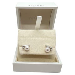 Tasaki Petit Balance Class Akoya Pearl Diamond 18K White Gold Earrings