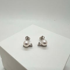 Tasaki Petit Balance Class Akoya Pearl Diamond 18K White Gold Earrings