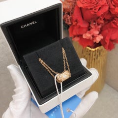 Chanel Coco Crush Pave Diamond Pendant Necklace 18K Yellow Gold Double Chain