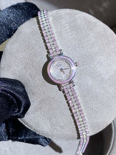 Hermes Faubourg Joaillerie 18K White Gold Diamond Pink Sapphire Watch