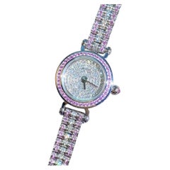 Hermes Faubourg Joaillerie 18K White Gold Diamond Pink Sapphire Watch