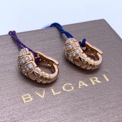 Bvlgari Serpenti Viper Earrings 18K Rose Gold Pave Diamond Hoop Studs Pair