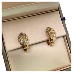 Bvlgari Serpenti Viper Earrings 18K Rose Gold Pave Diamond Hoop Studs Pair