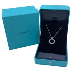 Tiffany & Co T1 Circle Pendant Necklace 18K White Gold Diamond