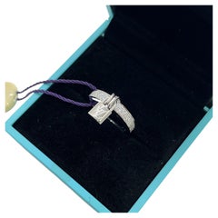 Auth Louis Vuitton Lockit Ring 18K White Gold Pave Diamond Dangling Padlock