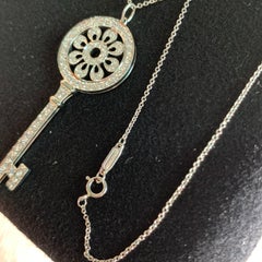Tiffany & Co. Large Platinum Diamond Petals Key Pendant Necklace PT950