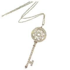 Tiffany & Co. Large Platinum Diamond Petals Key Pendant Necklace PT950