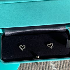 Tiffany & Co. Sentimental Open Heart Diamond Stud Earrings Platinum