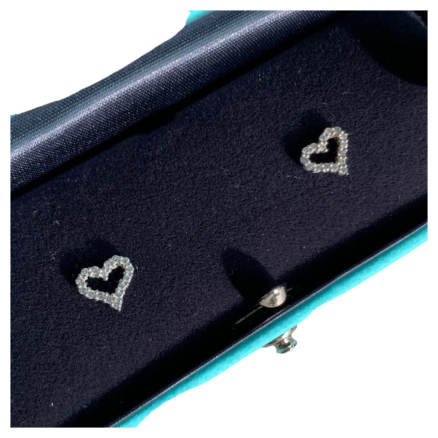 Tiffany & Co. Sentimental Open Heart Diamond Stud Earrings Platinum For Sale