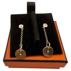 HERMES Ex-Libris Clou de Selle 18K Rose Gold Diamond Drop Chain Earrings