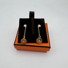 HERMES Ex-Libris Clou de Selle 18K Rose Gold Diamond Drop Chain Earrings
