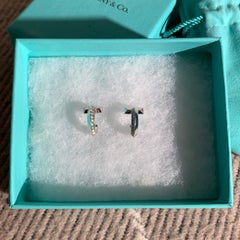 Tiffany & Co T1 Hoop Earrings 18K White Gold Diamond