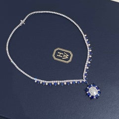 HARRY WINSTON 718 Marble Marquetry Sapphire Diamond Platinum Necklace
