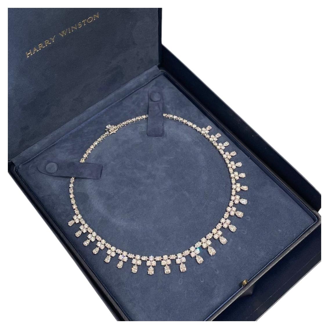 HARRY WINSTON Winston Cluster Pear Diamond Fringe 18K Gold Necklace High Jewelry