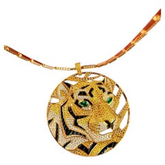 CARTIER Panthere de Cartier Pave Diamond 18K Yellow Gold Necklace