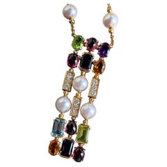 Bvlgari Allegra 18K Yellow Gold Multi-Gemstone Pearl Diamond Drop Necklace