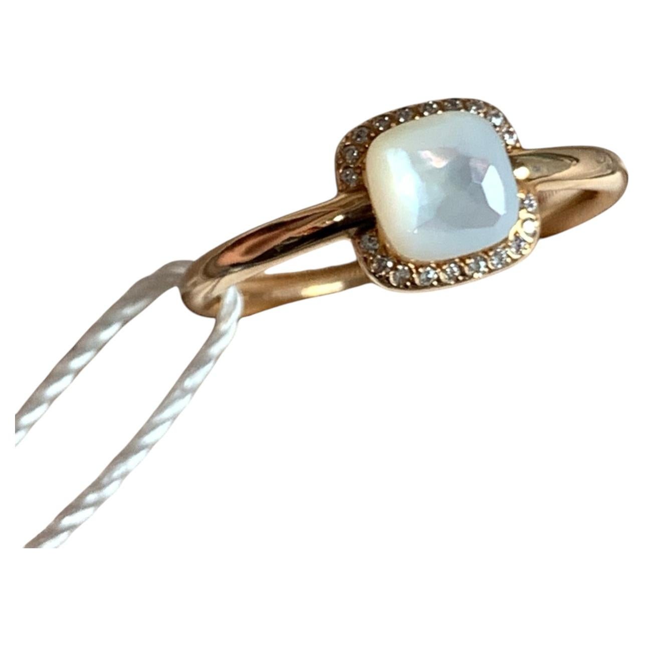 Pre-owned Pomellato Isola Ring 18k Gold White Mother Of Pearl Diamond Halo