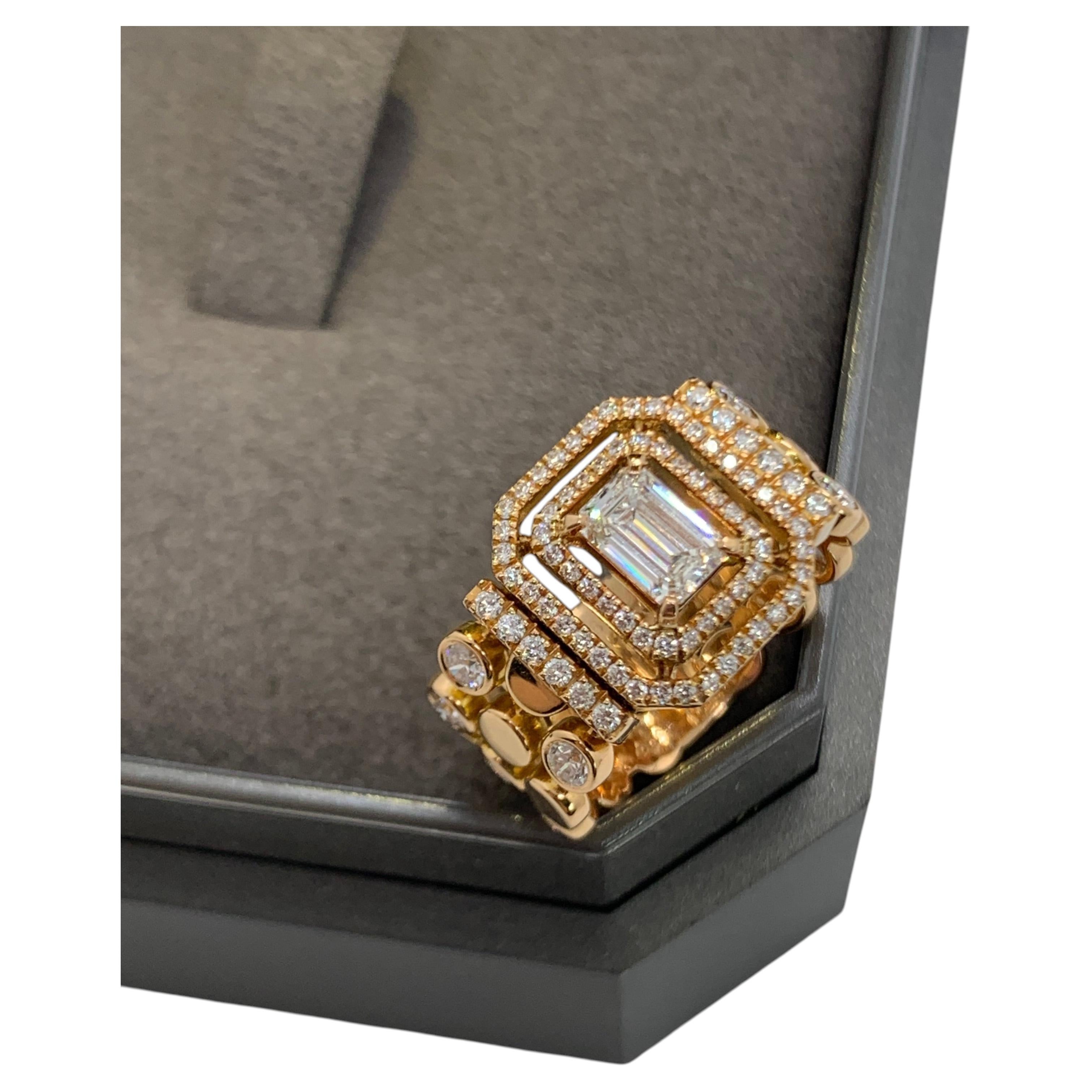 Pre-owned Messika D-vibes 18k Gold Emerald Cut Diamond Multi-row Ring In Green