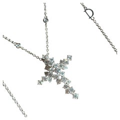 Damiani Mimosa 18K White Gold Diamond Cross Pendant Necklace