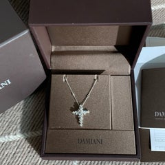 Damiani Mimosa 18K White Gold Diamond Cross Pendant Necklace