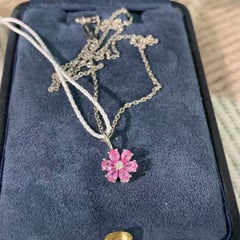 Harry Winston Forget-Me-Not Pink Sapphire Diamond Platinum Pendant Necklace