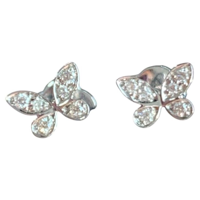 Pre-owned Graff Pave Butterfly Diamond Petite Stud Earrings 18k White Gold