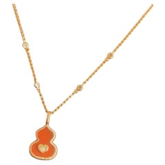 Qeelin 18K Rose Gold Red Agate Wulu Diamond Heart Pendant Necklace