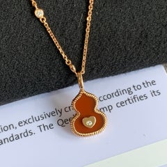 Qeelin 18K Rose Gold Red Agate Wulu Diamond Heart Pendant Necklace