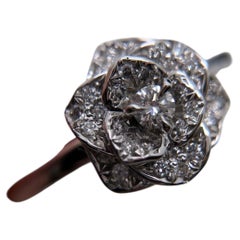 Piaget Rose Collection 18K White Gold Pave Diamond Flower Ring