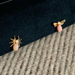 CHAUMET Attrape-moi Bee Spider Pink Chalcedoy Diamond 18K Gold Earrings