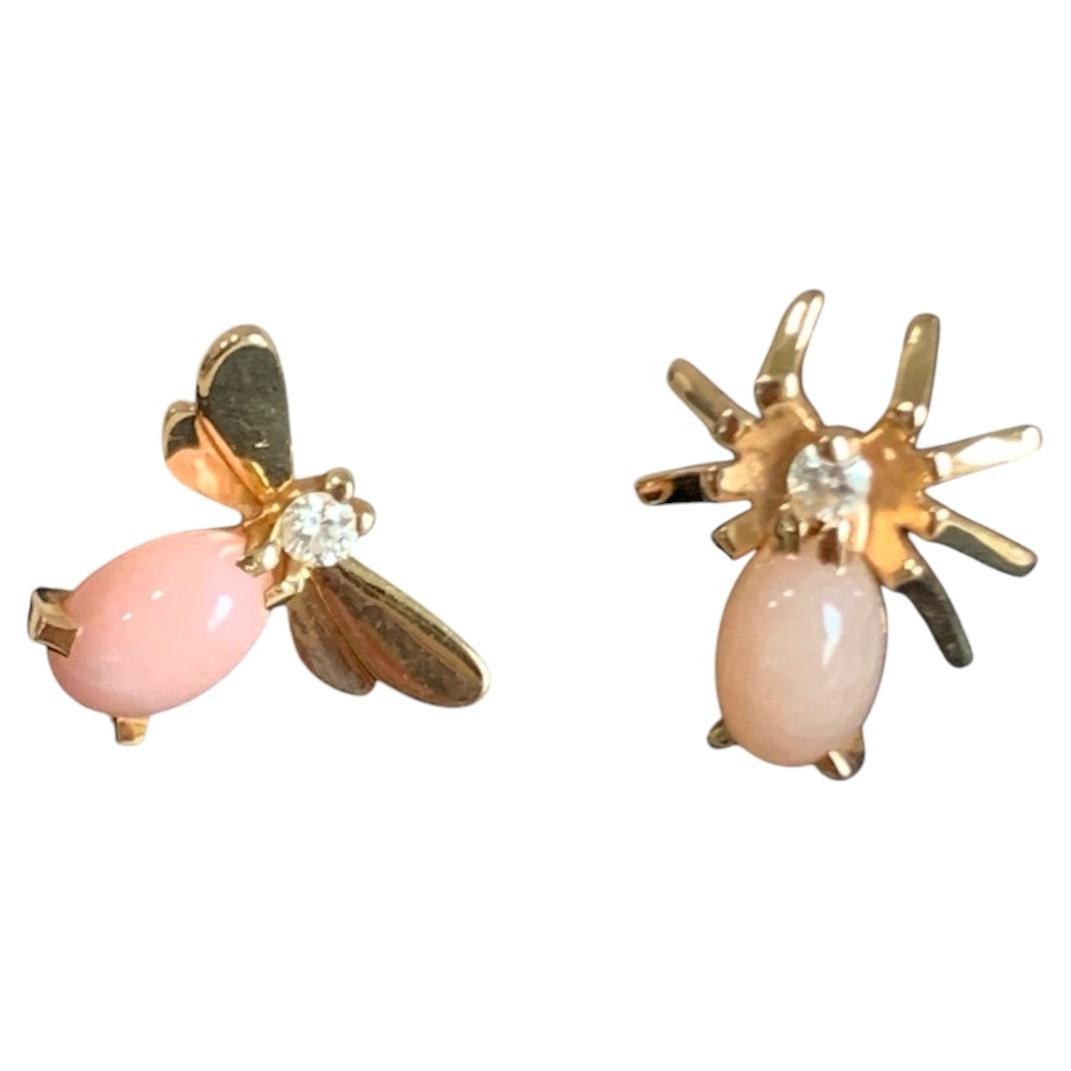 Pre-owned Chaumet Attrape-moi Bee Spider Pink Chalcedoy Diamond 18k Gold Earrings