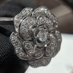CHANEL Bouton de Camelia 18K White Gold Diamond Flower Ring