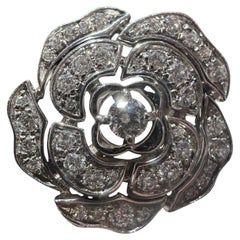 CHANEL Bouton de Camelia 18K White Gold Diamond Flower Ring
