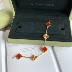 Van Cleef & Arpels VCA Alhambra Carnelian Guilloche 18K Gold Bracelet