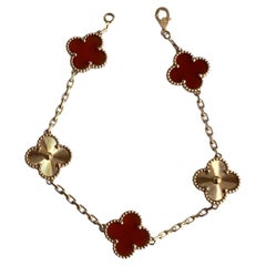 Van Cleef & Arpels VCA Alhambra Carnelian Guilloche 18K Gold Bracelet
