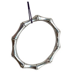 GUCCI Bamboo Bangle Bracelet 18K White Gold Silver Elastic Stretch