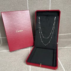 c Cartier Love 18k White Gold Diamond Long Necklace Double Loop