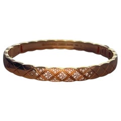 Chanel Coco Crush Bracelet 18K Gold Diamond Quilted Bangle Cuff S Size