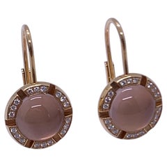 Scatola per orecchini pendenti Auth Chaumet Paris in oro rosa 18 carati con quarzo rosa e diamanti