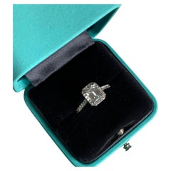 Tiffany & Co Soleste Emerald Cut Diamond Halo Engagement Ring Platinum PT950