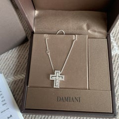 Damiani Belle Epoque Diamond Cross Pendant Necklace 18K White Gold L Size