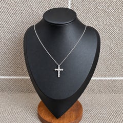 Tiffany & Co Platinum Diamond Cross Pendant Necklace Medium Size