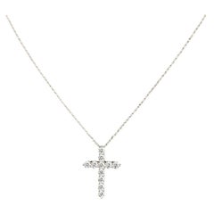 Tiffany & Co Platinum Diamond Cross Pendant Necklace Medium Size