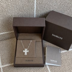 DAMIANI Belle Epoque 18K White Gold Diamond Cross Necklace XL Size