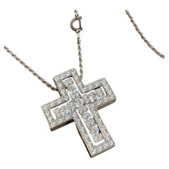 DAMIANI Belle Epoque 18K White Gold Diamond Cross Necklace XL Size