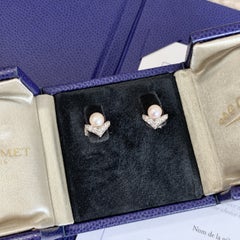 Chaumet Josephine Aigrette 18K White Gold Pearl Diamond Earrings