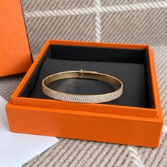 Hermes 18K Rose Gold Full Pave Diamond Kelly Bangle Bracelet Size SH