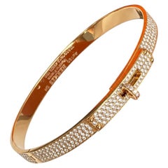Hermes 18K Rose Gold Full Pave Diamond Kelly Bangle Bracelet Size SH