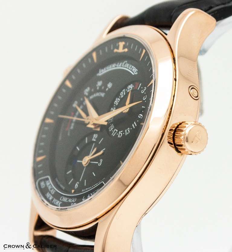 Jaeger-LeCoultre Rose Gold Master Control Geographic Wristwatch In Excellent Condition In Atlanta, GA