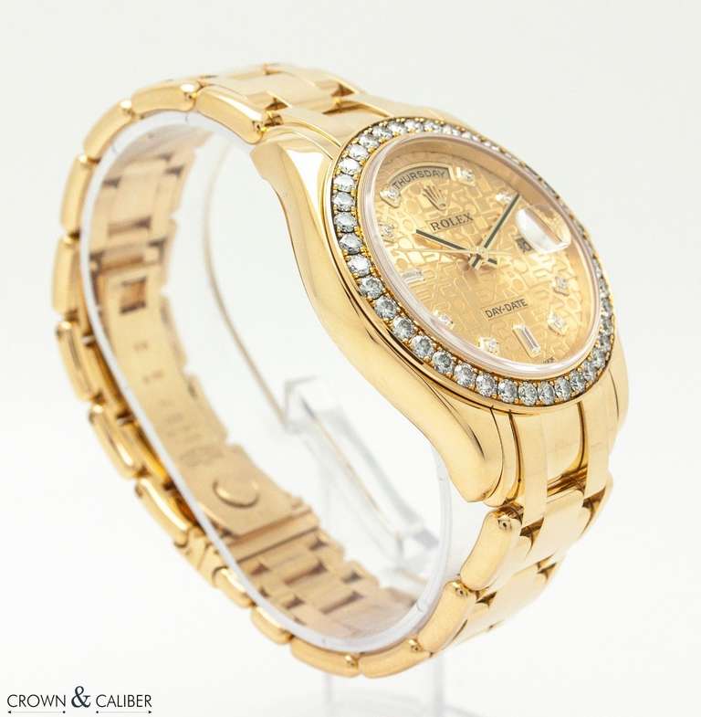 Rolex Yellow Gold and Diamond Day-Date Masterpiece Watch Ref 18948 circa 2006 In Excellent Condition In Atlanta, GA